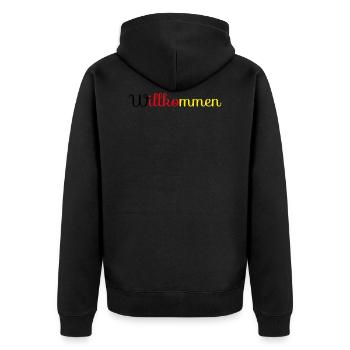 Deutschland Willkommen Flagge Patriot Geschenk - Unisex Premium Bio Zip Hoodie - Schwarz - Hinten - Nico (187cm)