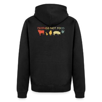 Friends not Food Vintage Retro - Unisex Premium Bio Zip Hoodie - Schwarz - Hinten - Nico (187cm)