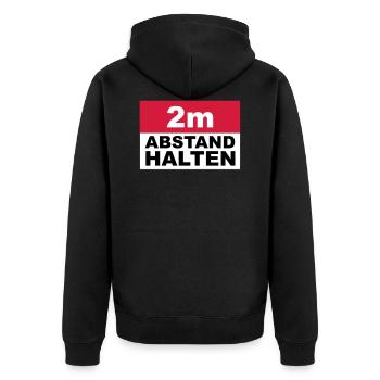 2m Abstand halten - Unisex Premium Bio Zip Hoodie - Schwarz - Hinten - Nico (187cm)