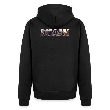 MIAMI USA Skyline Schriftzug Geschenk - Unisex Premium Bio Zip Hoodie - Schwarz - Hinten - Nico (187cm)