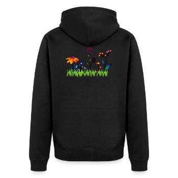 bunte Blumenwiese - Unisex Premium Bio Zip Hoodie - Schwarz - Hinten - Nico (187cm)