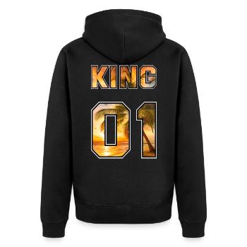 King Queen - Pärchenoutfit Sommer Strand - Unisex Premium Bio Zip Hoodie - Schwarz - Hinten - Nico (187cm)