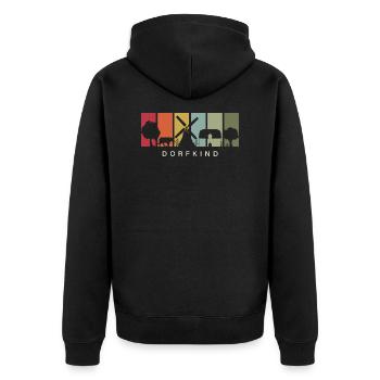 vintage retro Dorfkind Dorf Spruch - Unisex Premium Bio Zip Hoodie - Schwarz - Hinten - Nico (187cm)