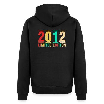 Geburtstagsgeschenk 2012 Limited Edition 2012 - Unisex Premium Bio Zip Hoodie - Schwarz - Hinten - Nico (187cm)