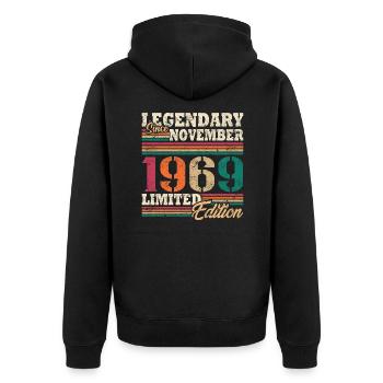 Légendaire novembre 1969 édition limitée - Veste à capuche bio Premium Unisexe - noir - Dos - Nico (187cm)
