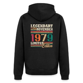 Légendaire novembre 1979 édition limitée - Veste à capuche bio Premium Unisexe - noir - Dos - Nico (187cm)