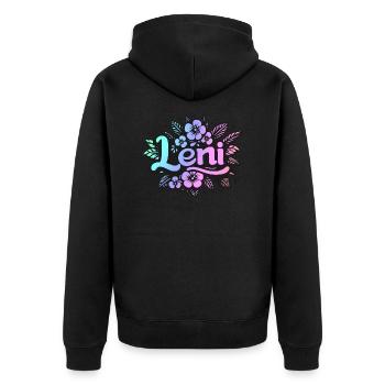 Name LENI Blumenmotiv - Unisex Premium Bio Zip Hoodie - Schwarz - Hinten - Nico (187cm)