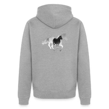 Cheval au galop - Veste à capuche bio Premium Unisexe - gris chiné - Dos - Nico (187cm)