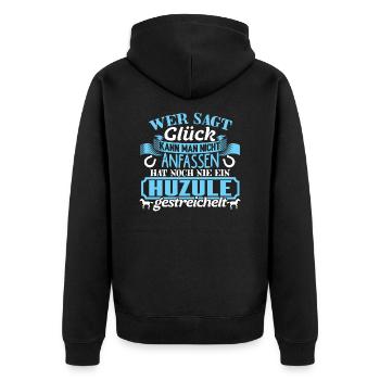 HUZULE - Glück zum anfassen - Unisex Premium Bio Zip Hoodie - Schwarz - Hinten - Nico (187cm)
