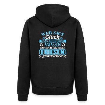 FRIESEN - Glück zum anfassen - Unisex Premium Bio Zip Hoodie - Schwarz - Hinten - Nico (187cm)