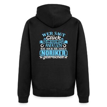 NORIKER - Glück zum anfassen - Unisex Premium Bio Zip Hoodie - Schwarz - Hinten - Nico (187cm)