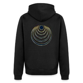 Mond Zauber, digital blau gold, Intuition, - Unisex Premium Bio Zip Hoodie - Schwarz - Hinten - Nico (187cm)