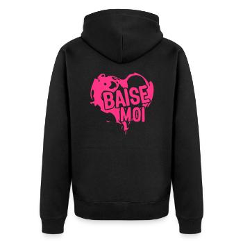 Herz Liebe Herz fick mich - Unisex Premium Bio Zip Hoodie - Schwarz - Hinten - Nico (187cm)