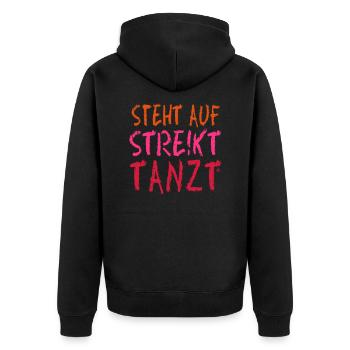 Steht auf - Unisex Premium Bio Zip Hoodie - Schwarz - Hinten - Nico (187cm)