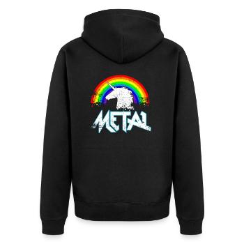 Metal Music Regenbogen Einhorn Festival Lustig - Unisex Premium Bio Zip Hoodie - Schwarz - Hinten - Nico (187cm)