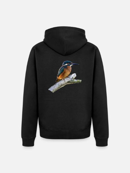 Kingfisher on a branch - Unisex Premium Organic Zip Hoodie - black