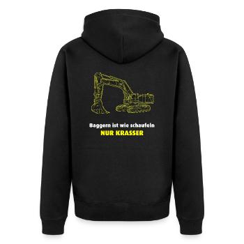 Bagger, Baggern ist krasser - Unisex Premium Bio Zip Hoodie - Schwarz - Hinten - Nico (187cm)
