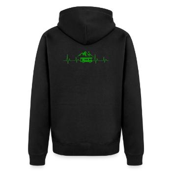 Herzschlag Wohnwagen Urlaub Camping Berge - Unisex Premium Bio Zip Hoodie - Schwarz - Hinten - Nico (187cm)