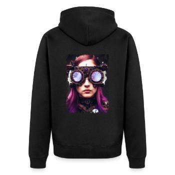 Steampunk Welt - Unisex Premium Bio Zip Hoodie - Schwarz - Hinten - Nico (187cm)