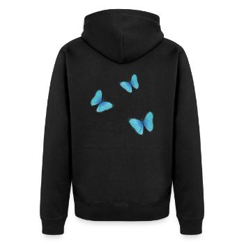 blue butterflies - Unisex Premium Organic Zip Hoodie - black - Back - Nico (187cm)
