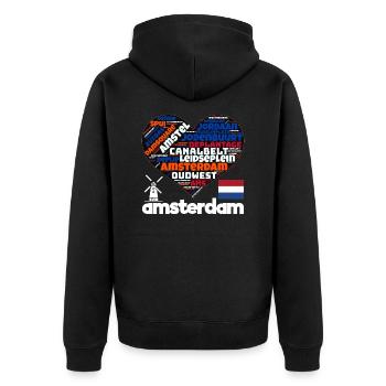 amsterdam - Unisex Premium Organic Zip Hoodie - black - Back - Nico (187cm)
