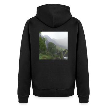 Schöne Landschaft im Nebel - Unisex Premium Bio Zip Hoodie - Schwarz - Hinten - Nico (187cm)