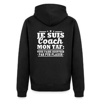 Je suis coach - humour cadeau sportif - Veste à capuche bio Premium Unisexe - noir - Dos - Nico (187cm)