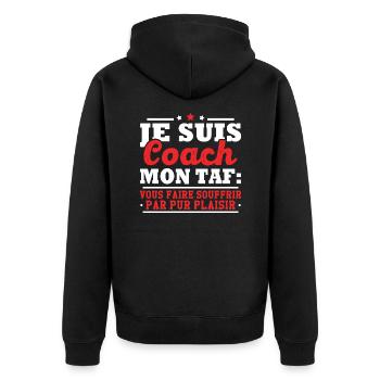 Je suis coach - humour cadeau sportif - Veste à capuche bio Premium Unisexe - noir - Dos - Nico (187cm)