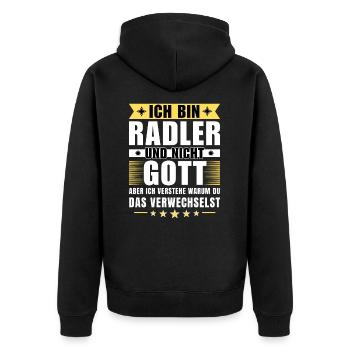 Ich bin Radler und nicht Gott - Unisex Premium Bio Zip Hoodie - Schwarz - Hinten - Nico (187cm)