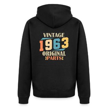 Monat 1963. 1963 Geburtstagsgeschenk. 61 Jahre alt Birt - Unisex Premium Bio Zip Hoodie - Schwarz - Hinten - Nico (187cm)