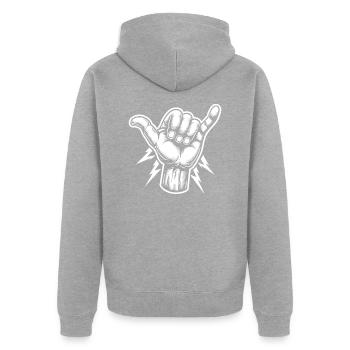 Elektriker Beruf Shirt - Unisex Premium Bio Zip Hoodie - Grau meliert - Hinten - Nico (187cm)