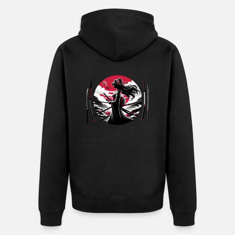 Samurai Mädchen Katana - Unisex Premium Bio Zip Hoodie - Schwarz