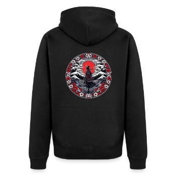 Ombre Samurai Mädchen Kirschblüte - Unisex Premium Bio Zip Hoodie - Schwarz - Hinten - Nico (187cm)