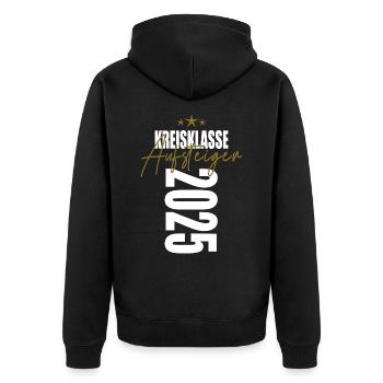 Aufsteiger Kreisklasse 2025 Aufstiegstrikot - Unisex Premium Bio Zip Hoodie - Schwarz - Hinten - Nico (187cm)