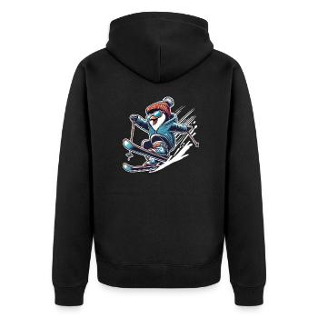 Ski Pinguin - Unisex Premium Bio Zip Hoodie - Schwarz - Hinten - Nico (187cm)