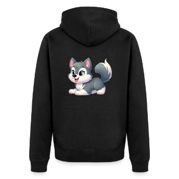 Wolf 15 - Unisex Premium Bio Zip Hoodie - Schwarz - Hinten - Nico (187cm)