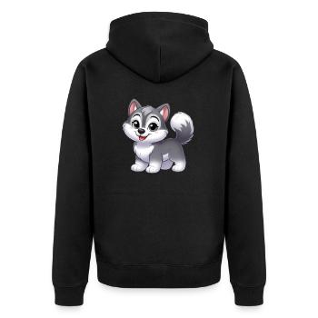 Wolf 12 - Unisex Premium Bio Zip Hoodie - Schwarz - Hinten - Nico (187cm)