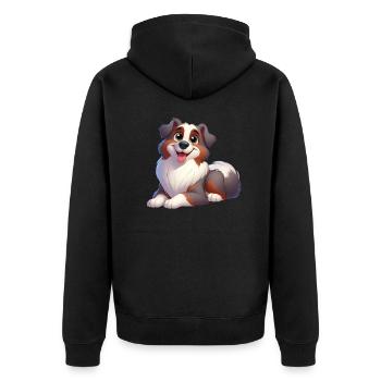Australischer Schäferhund - Unisex Premium Bio Zip Hoodie - Schwarz - Hinten - Nico (187cm)