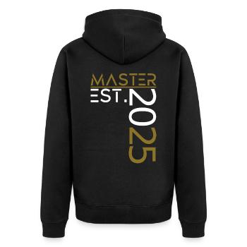 Master est. 2025 - Unisex Premium Bio Zip Hoodie - Schwarz - Hinten - Nico (187cm)