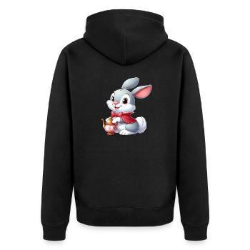 Kaninchen 12 - Unisex Premium Bio Zip Hoodie - Schwarz - Hinten - Nico (187cm)