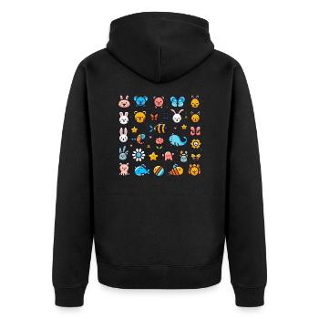 Bunte niedliche Tier- und Natursymbole - Unisex Premium Bio Zip Hoodie - Schwarz - Hinten - Nico (187cm)