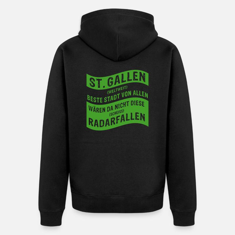 Radarfallen St.Gallen - einzigartig ! - Unisex Premium Bio Zip Hoodie - Schwarz