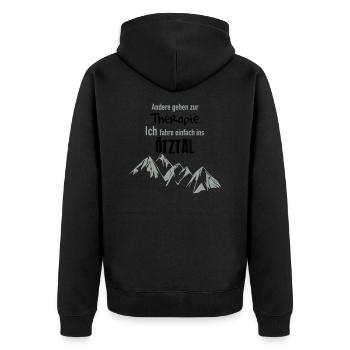 Therapie Ötztal - Unisex Premium Bio Zip Hoodie - Schwarz - Hinten - Nico (187cm)