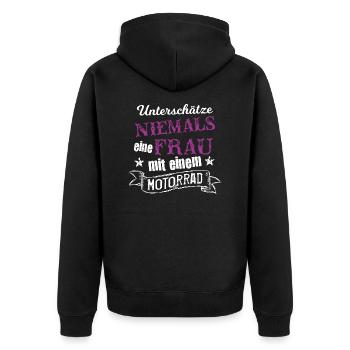 Unterschatze_Motorrad77 - Unisex Premium Bio Zip Hoodie - Schwarz - Hinten - Nico (187cm)