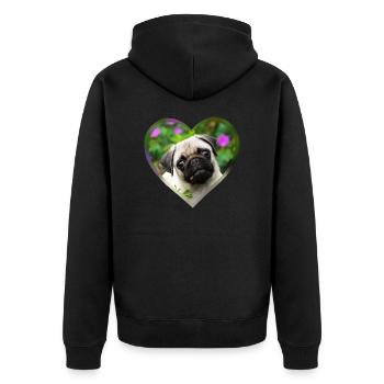 Lustiger Mops Welpe Hund Foto Porträt mit Herz - Unisex Premium Bio Zip Hoodie - Schwarz - Hinten - Nico (187cm)