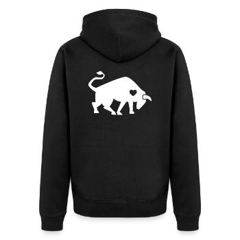 Stier Ochse Kuh Stierkampf Torero Geschenk Herz - Unisex Premium Bio Zip Hoodie - Schwarz - Hinten - Nico (187cm)