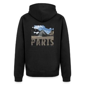 Paris, France- Louvre glass pyramid, - Unisex Premium Bio Zip Hoodie - Schwarz - Hinten - Nico (187cm)
