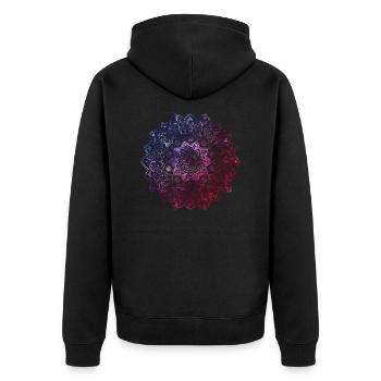 Mandala - Lila - Blau - Unisex Premium Bio Zip Hoodie - Schwarz - Hinten - Nico (187cm)