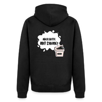 "Aber bitte mit Sahne!" - Udo Jürgens Geschenk - Unisex Premium Bio Zip Hoodie - Schwarz - Hinten - Nico (187cm)