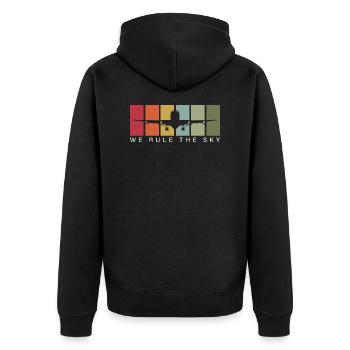 Wir beherrschen den Himmel Fluglotse Vintage - Unisex Premium Bio Zip Hoodie - Schwarz - Hinten - Nico (187cm)